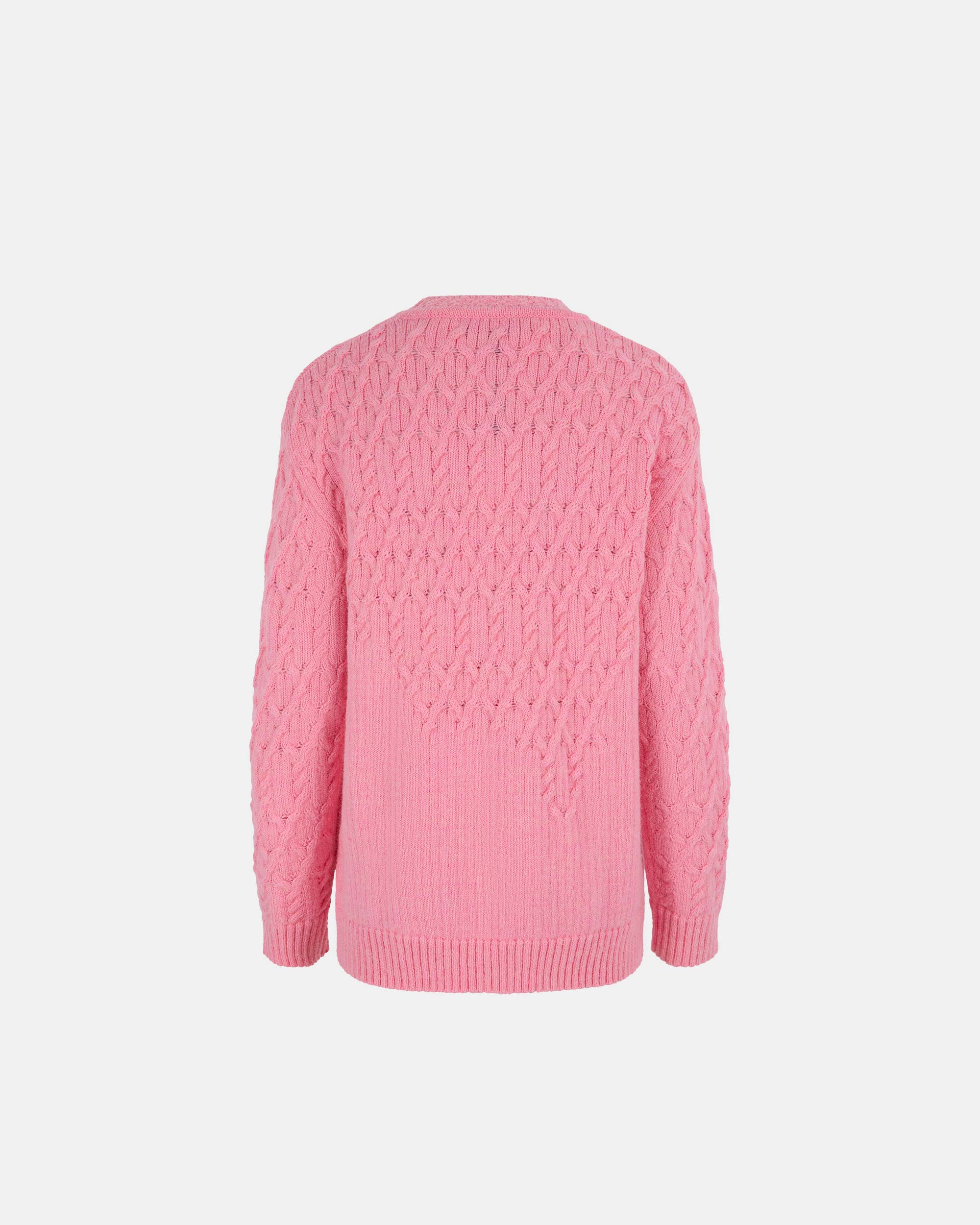 Women's Soft Petal Pink Longline Cable Knit Pullover Sweater