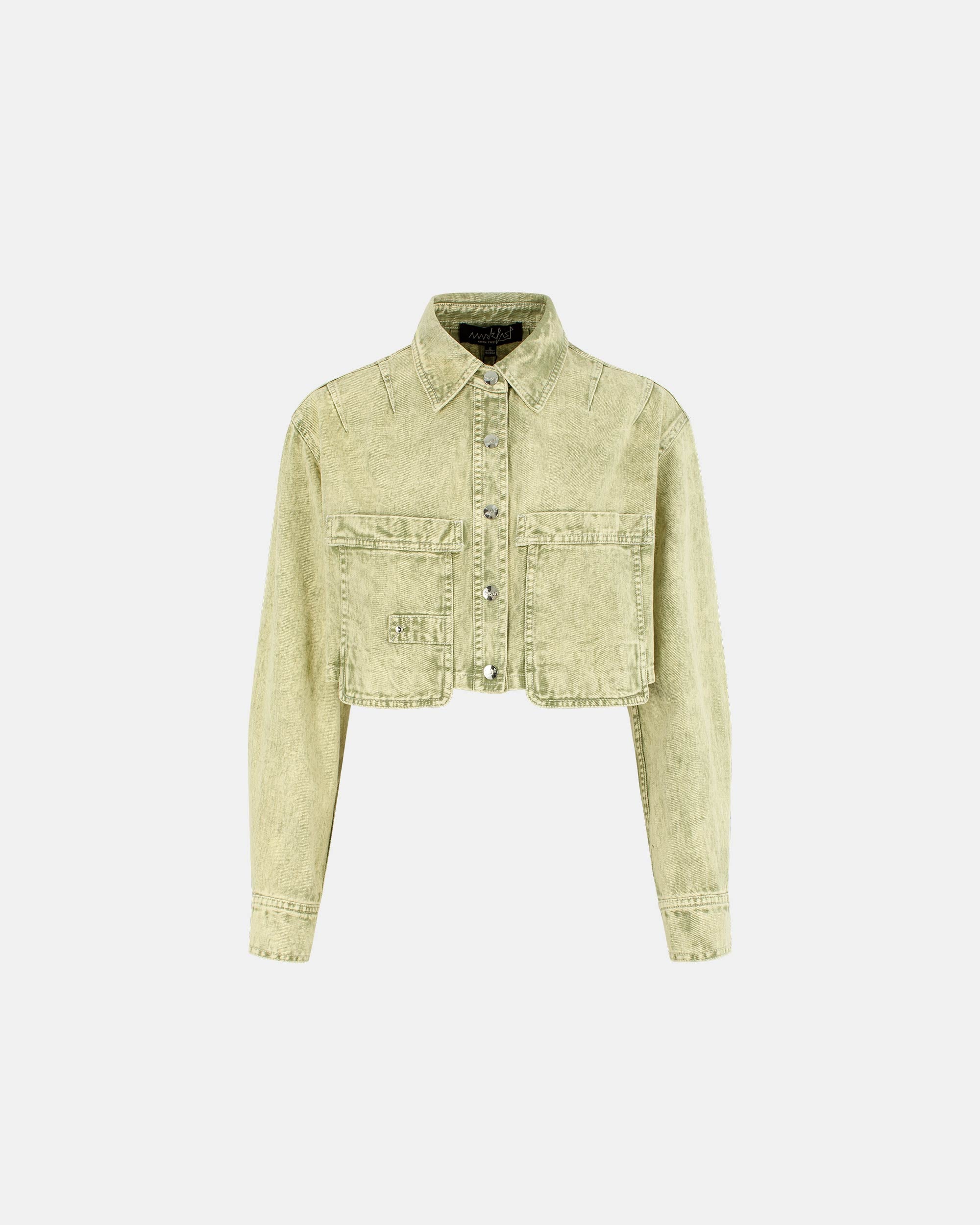 Women's Vintage Acid Wash Sage Cropped Cargo Jacket