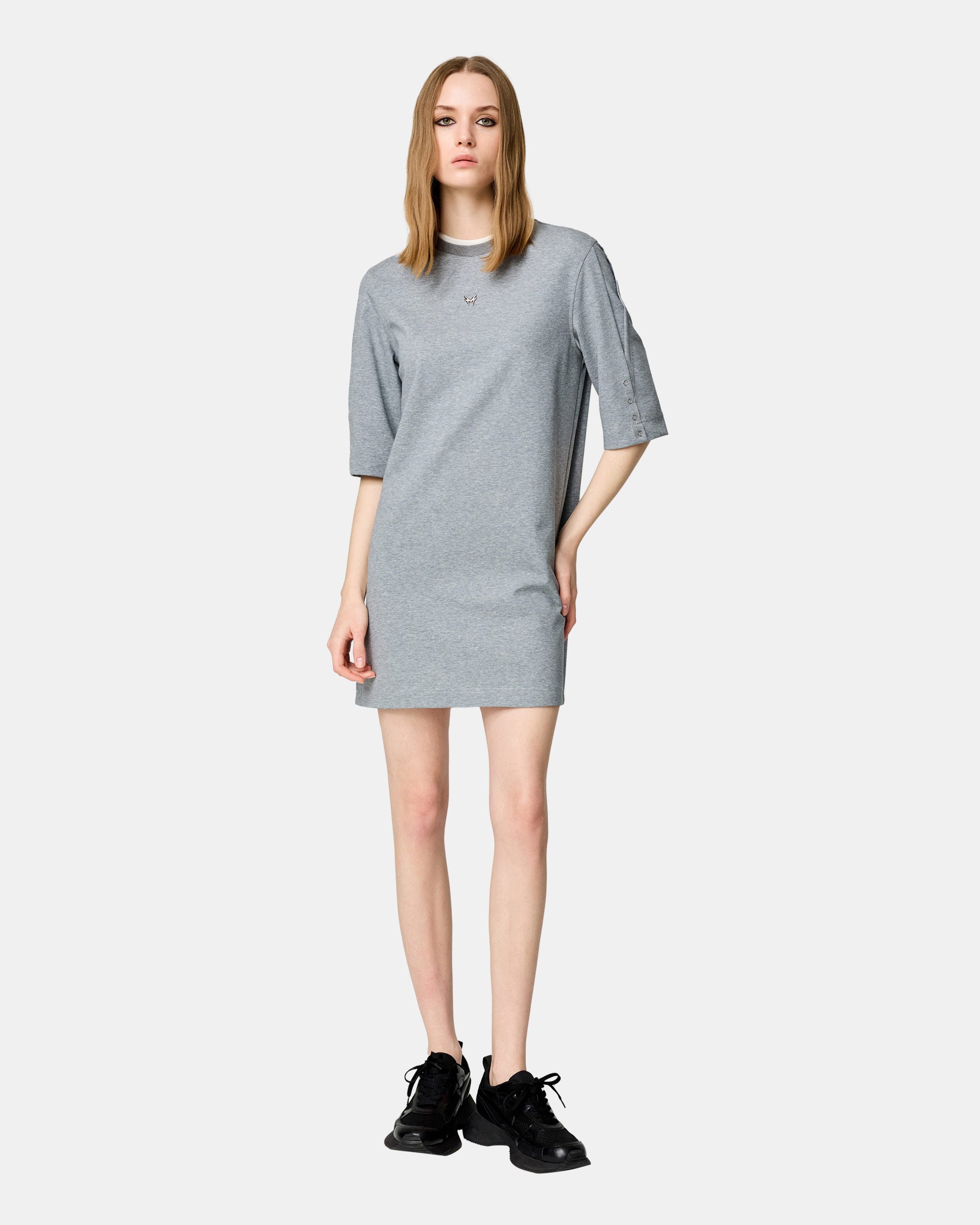 Women's Air cotton simple contrasting edge T-shirt dress, M / GREY Women's Air cotton simple contrasting edge T-shirt dress, M / GREY