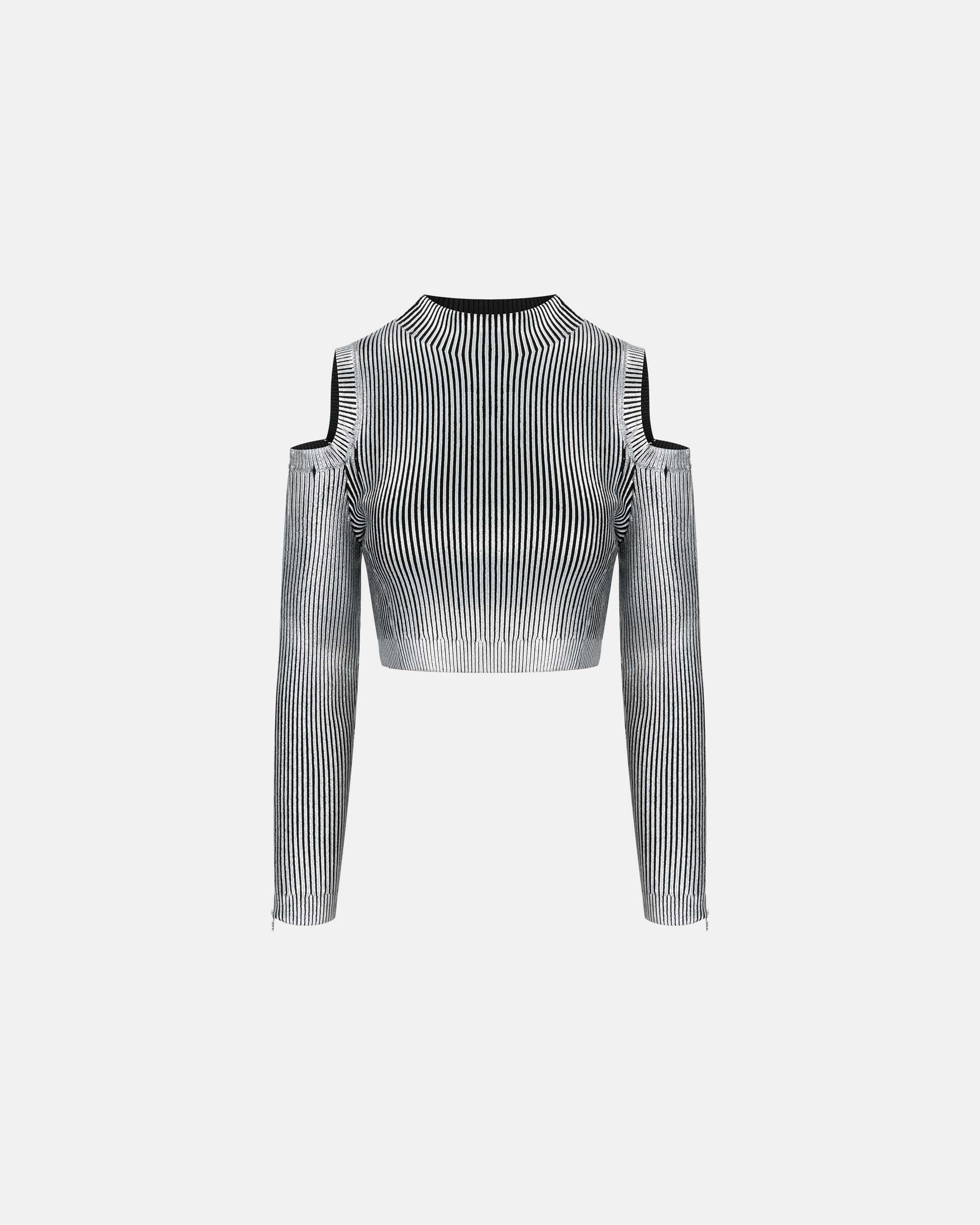 Women's Hot Silver Off-Shoulder Knit Sweater