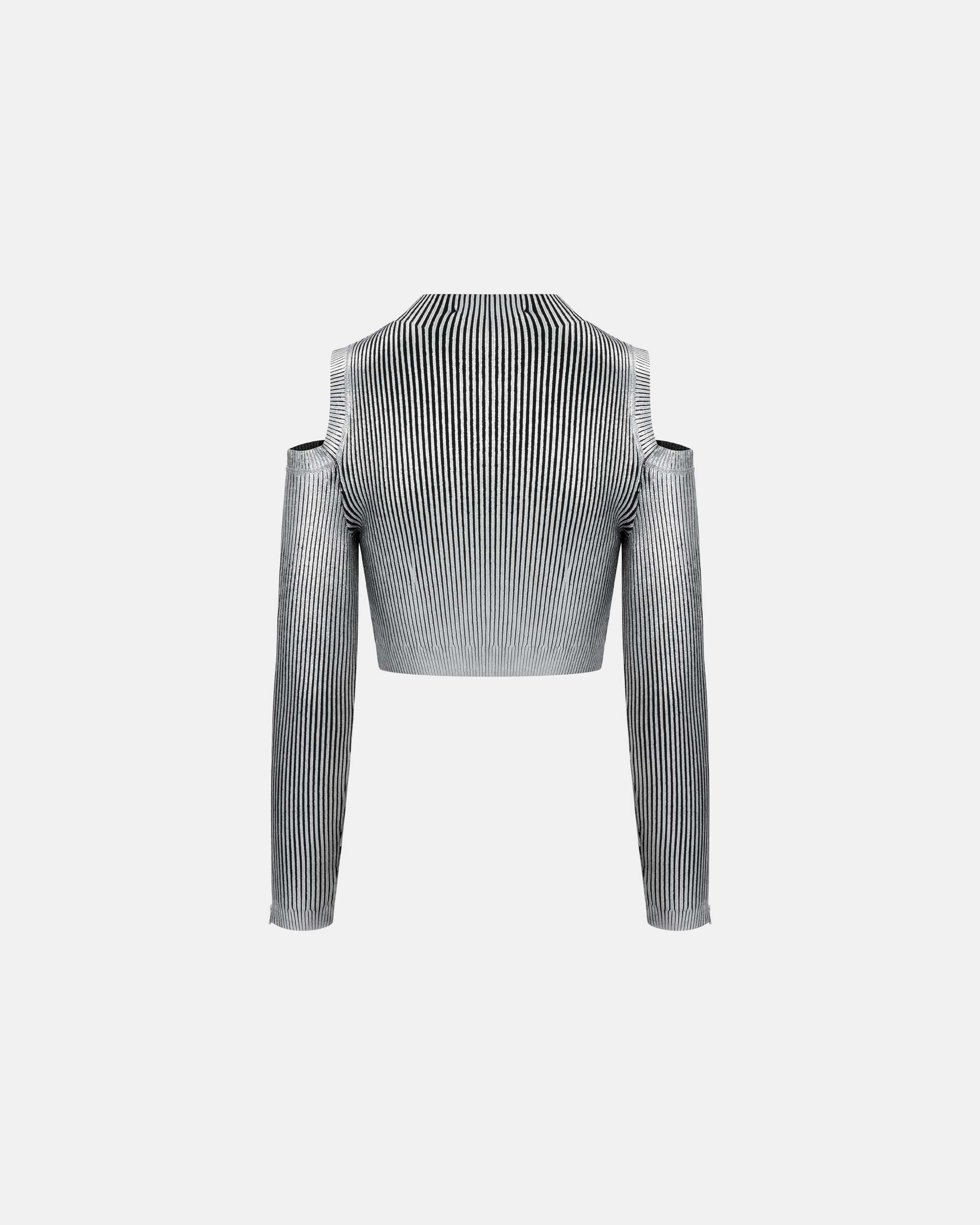 Women's Hot Silver Off-Shoulder Knit Sweater