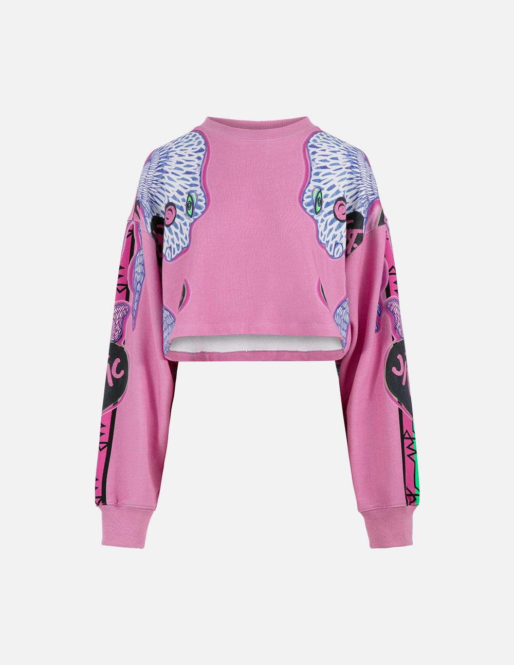 Women's Grey Contrast Print Crop Hoodie Sweatshirt