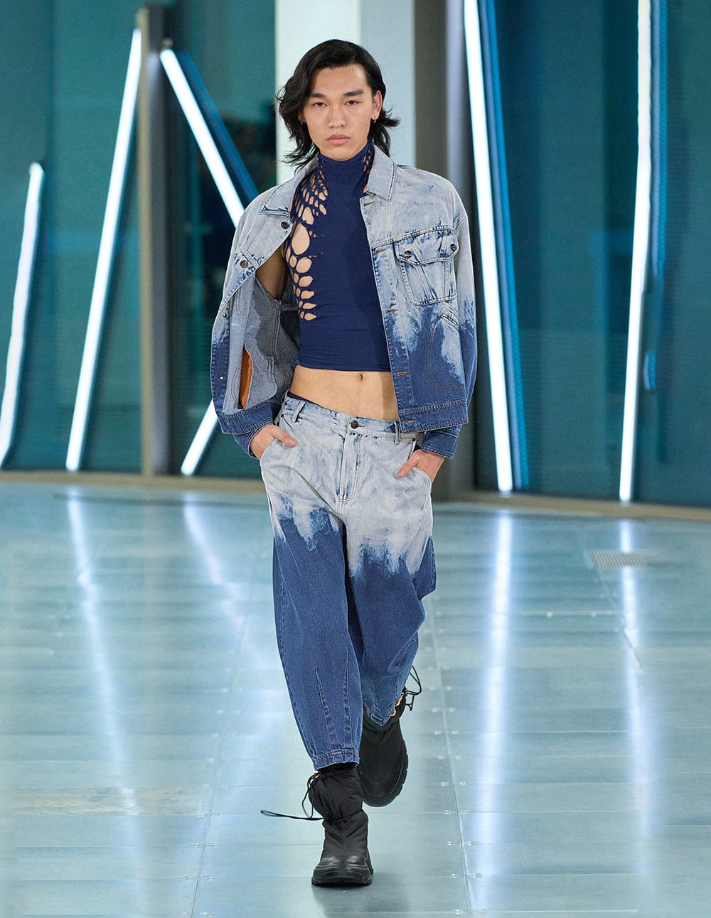 Unisex Gradient Fade Washed Denim Jacket