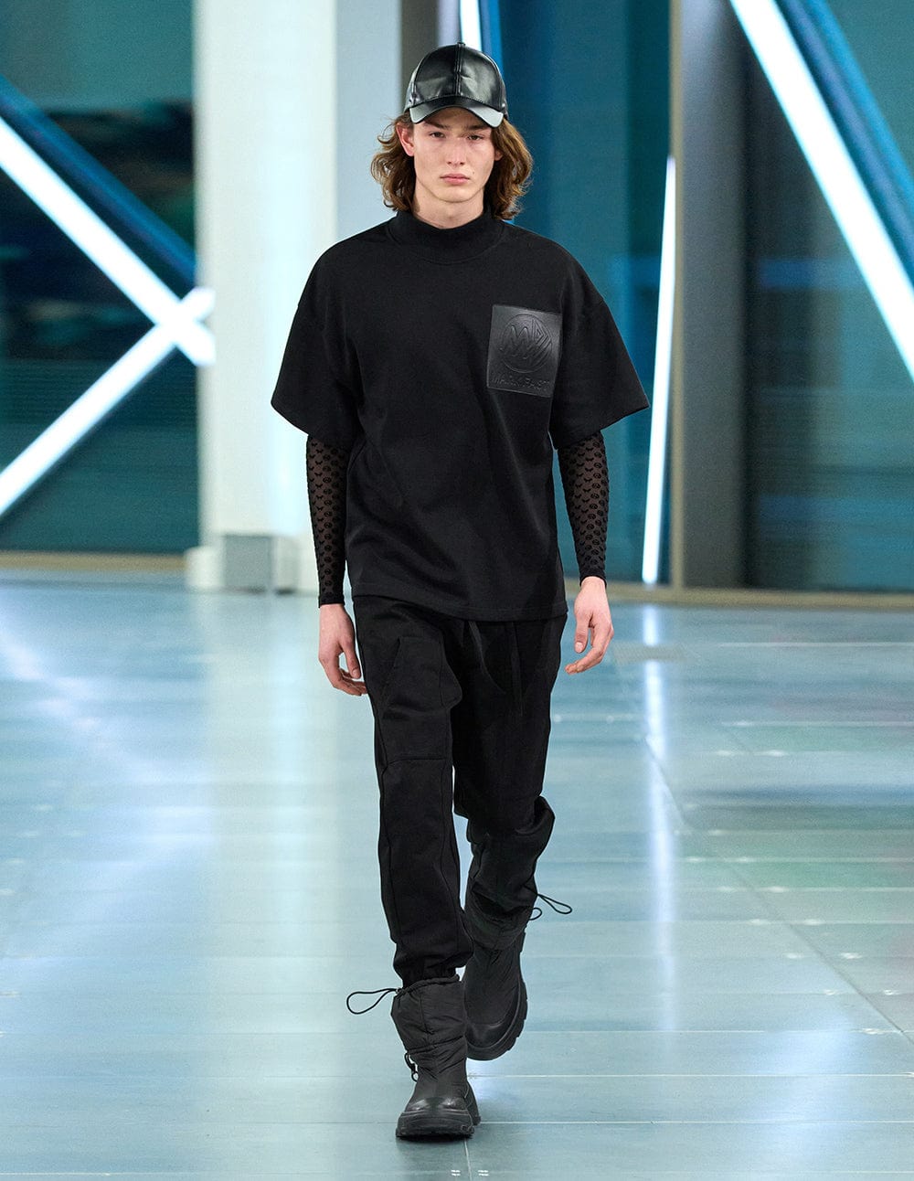 Men's Embossed Leather Patch Mock Neck Cotton Tee
