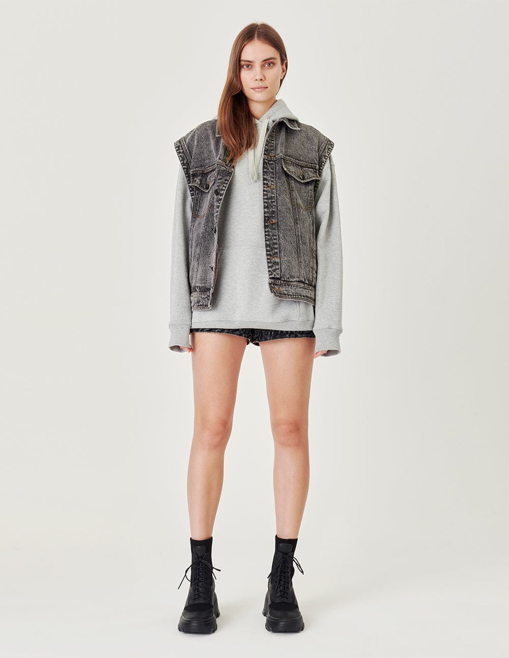 Unisex Snowflake Wash Black Denim Vest