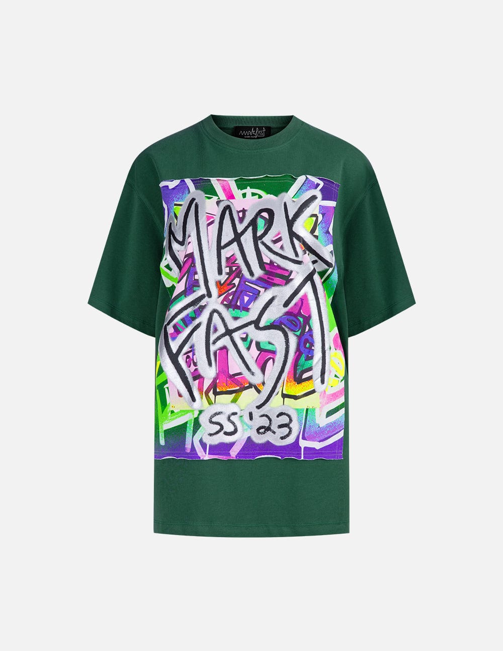 Unisex style dark green printed loose short-sleeved T-shirt