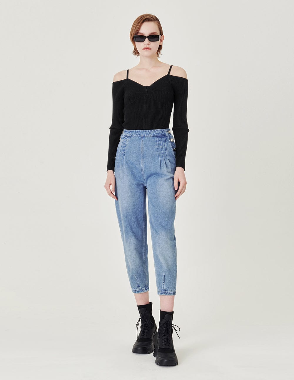 Side Buttonscotton Washed Denim