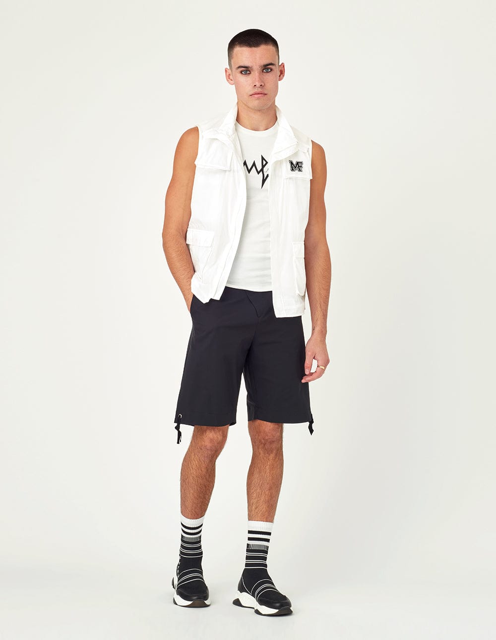 Men's Logo Patch High Neck Sleeveless Vest Jacket
