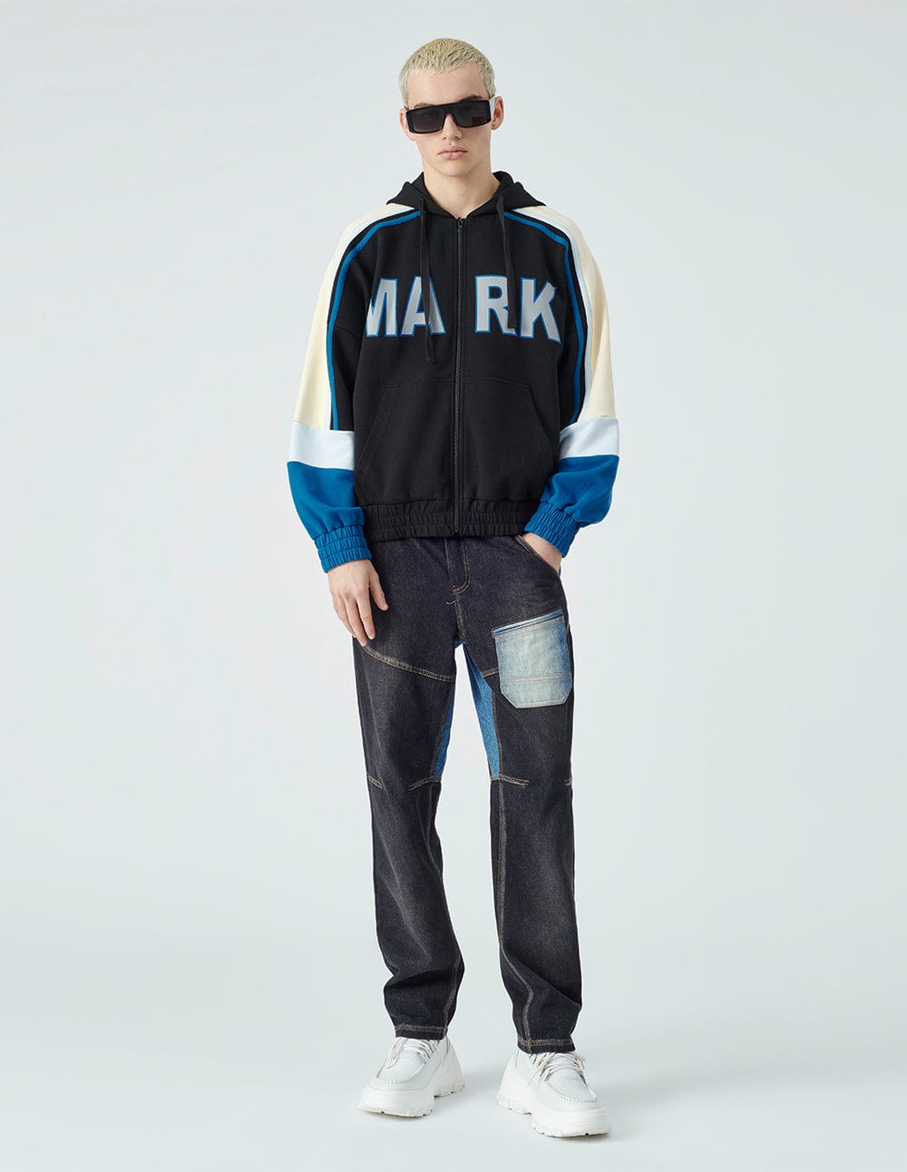 Unisex Block Colour Logo Print Zip-up Hoodie
