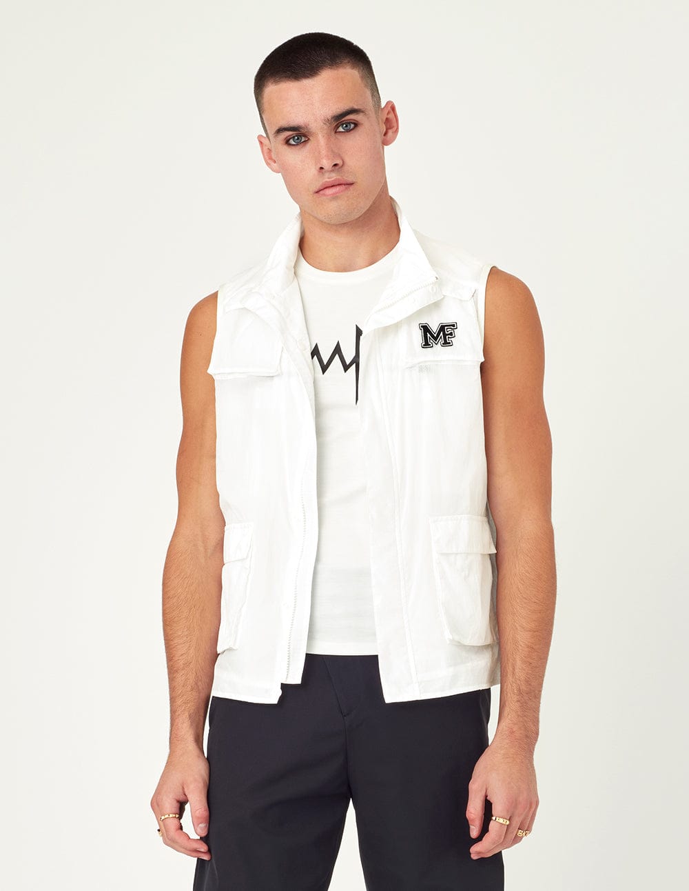 Men's Logo Patch High Neck Sleeveless Vest Jacket
