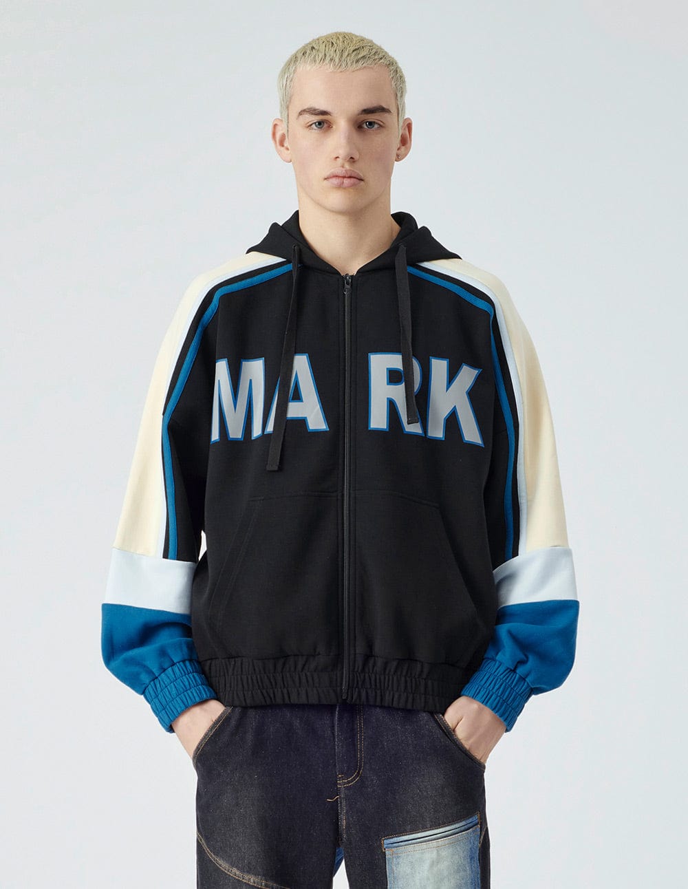 Unisex Block Colour Logo Print Zip-up Hoodie