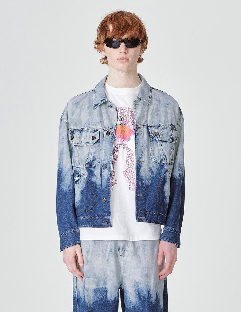 Unisex Gradient Fade Washed Denim Jacket