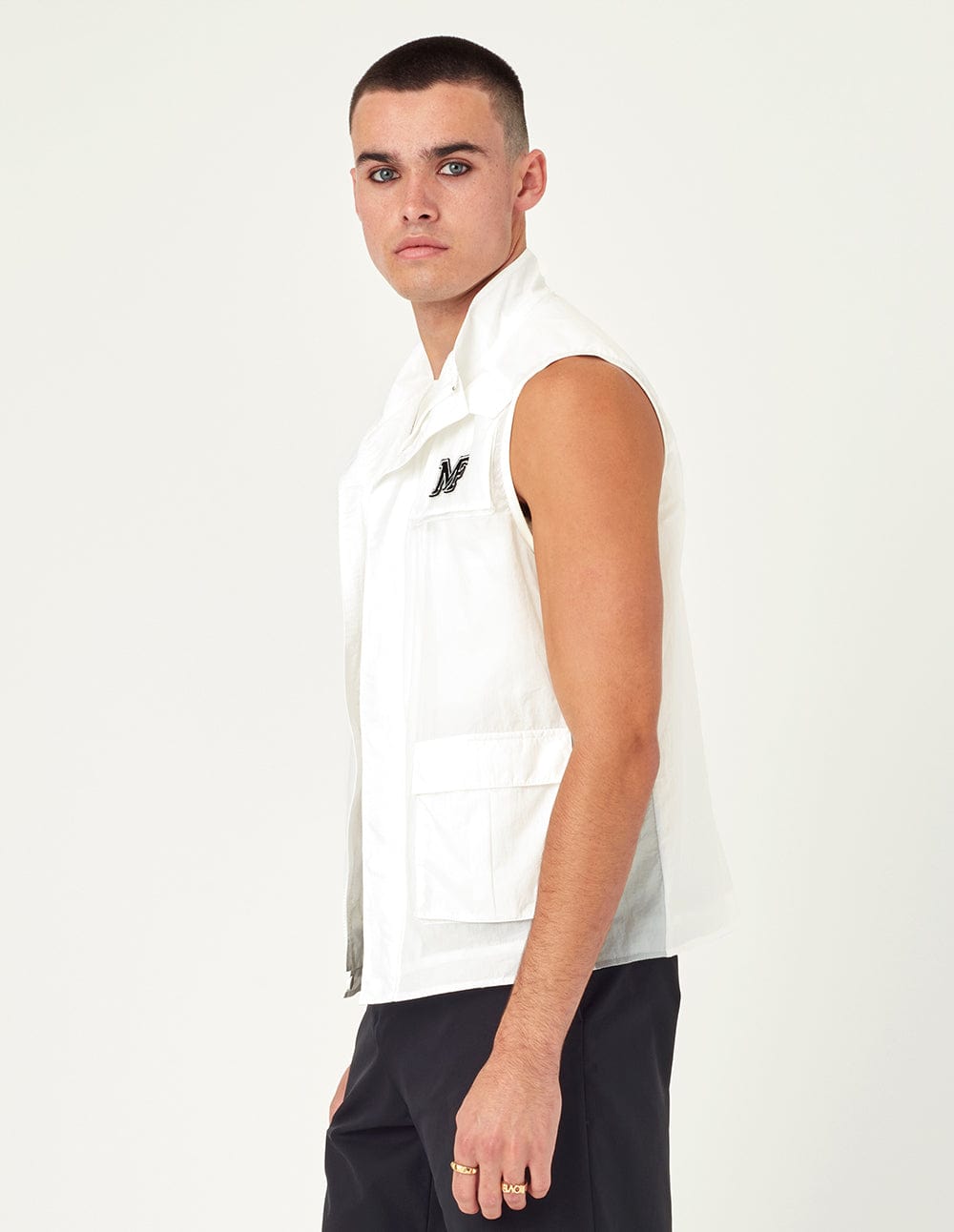 Men's Logo Patch High Neck Sleeveless Vest Jacket