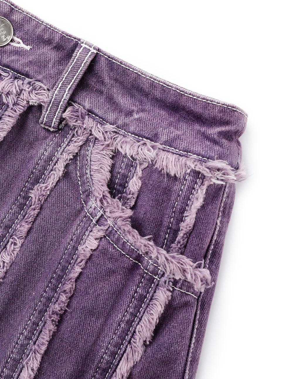 Women's Distressed Vertical Fringe High Waisted Purple Denim Skirt