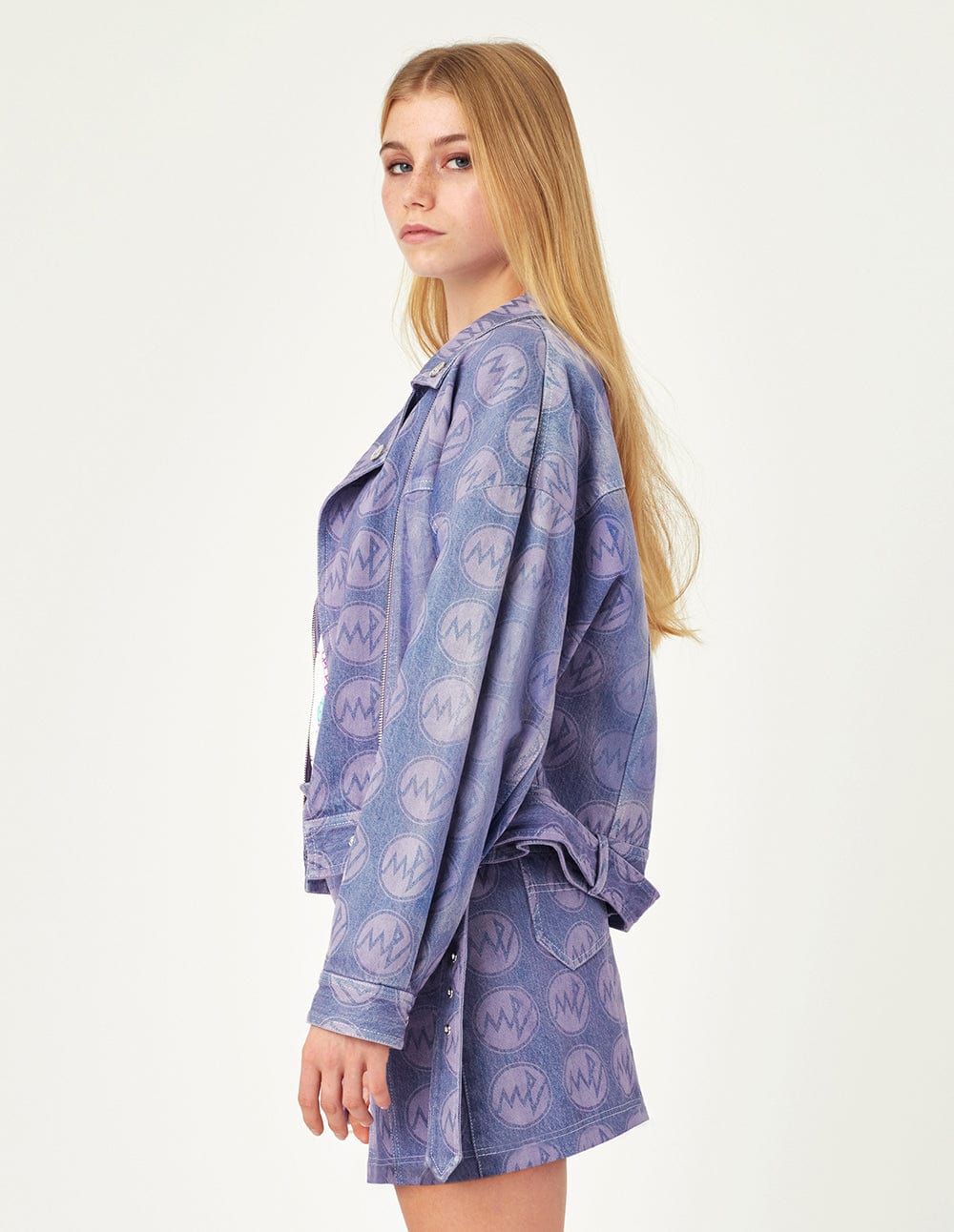 Women's Amethyst-Print Frayed Denim Skirt