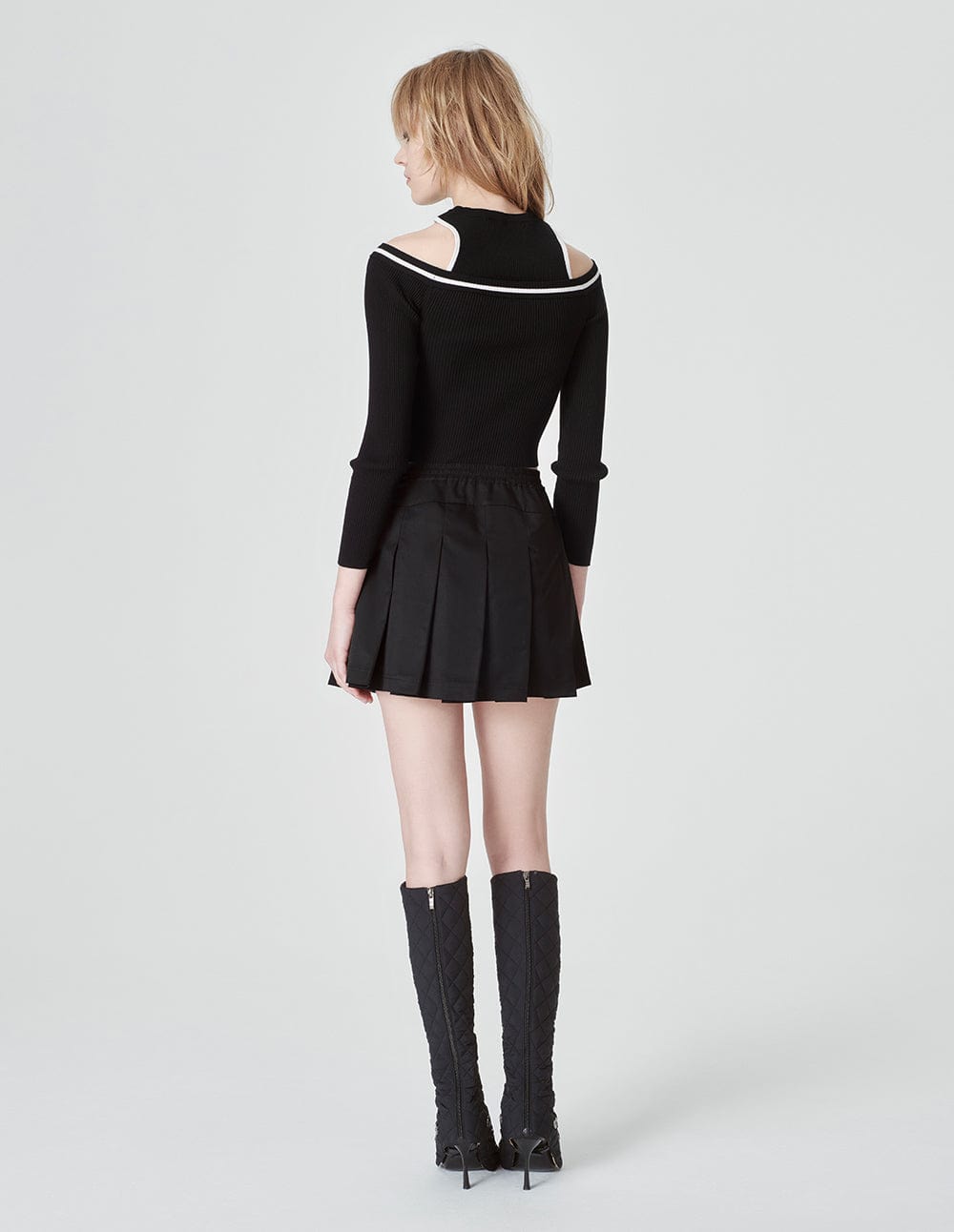 Women's Contrast Off Shoulder Cropped Sweater