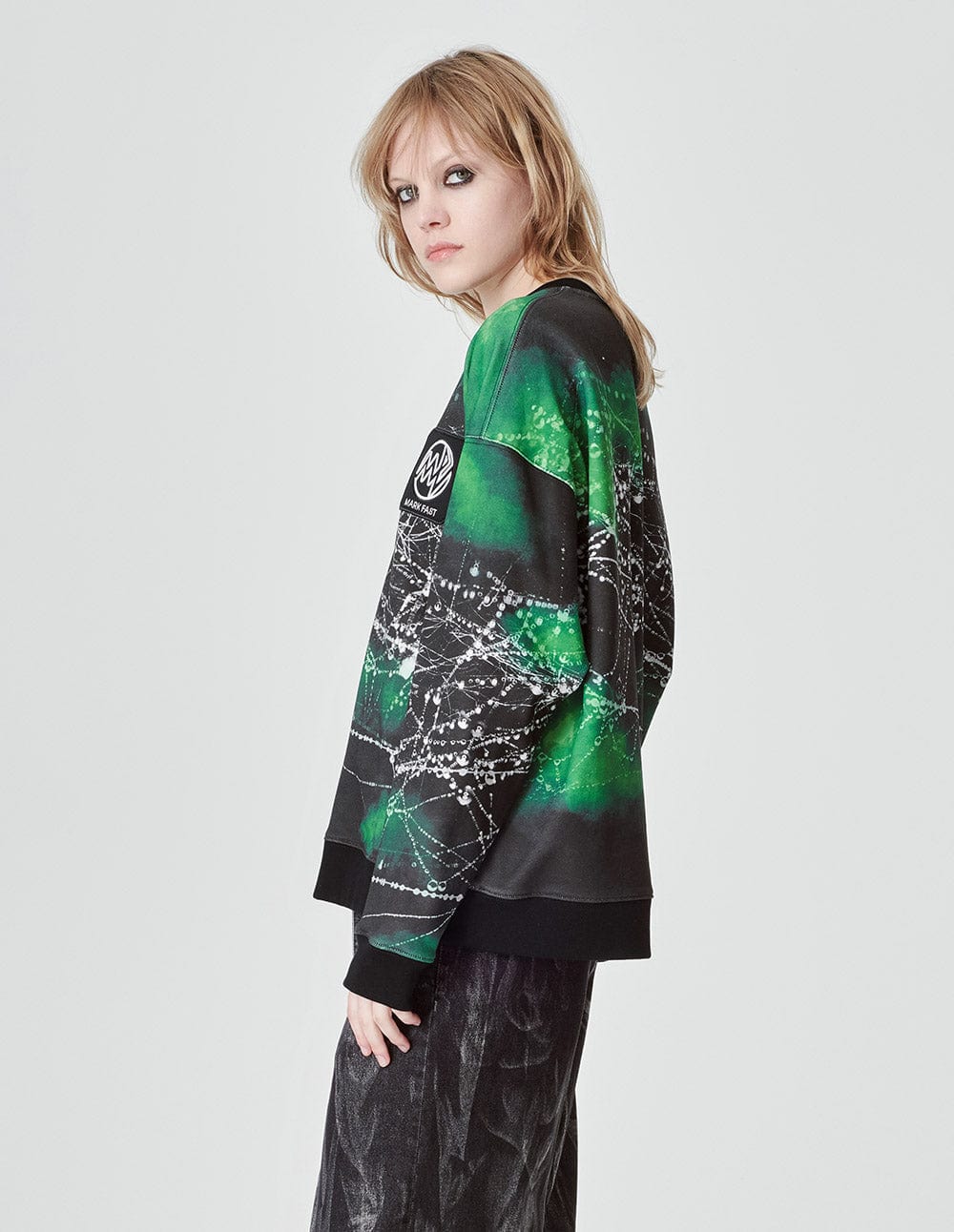 Unisex Black Positioning Printed Cotton Pullover Sweater