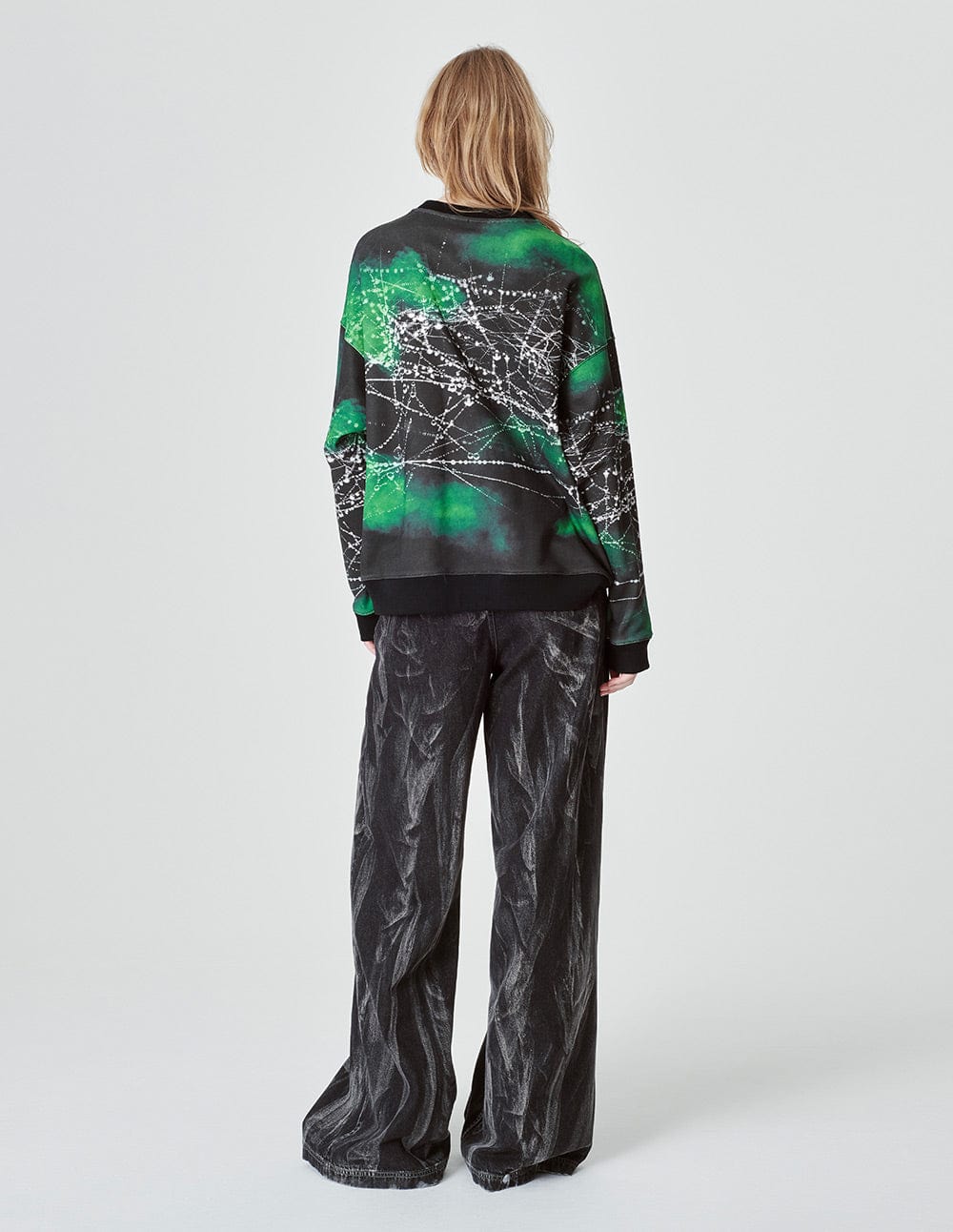 Unisex Black Positioning Printed Cotton Pullover Sweater