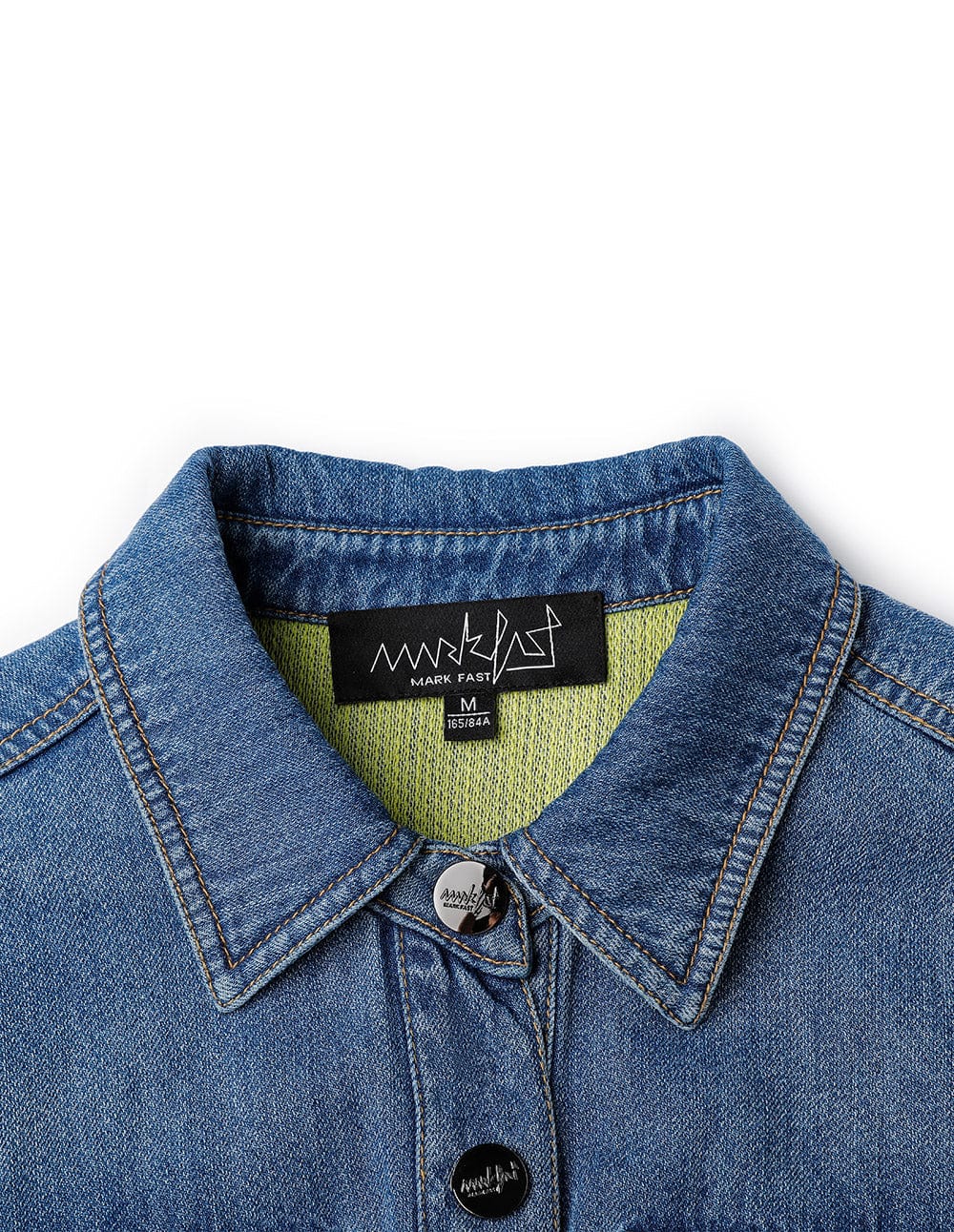 Women's Button Up Lantern Sleeve Utility Denim Mini Dress in Mid Blue