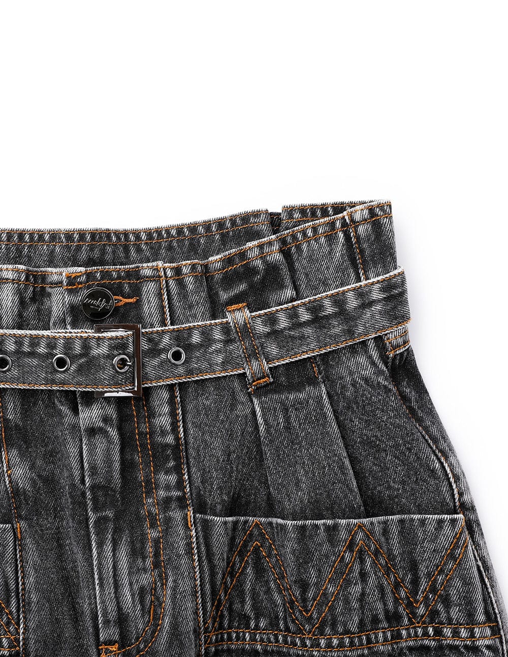 Women's High Waisted Acid Wash Black Paperbag Tapered Jeans